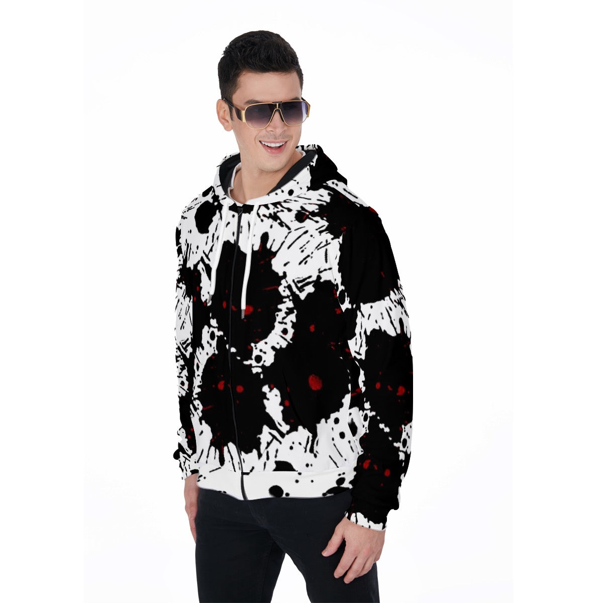 All-Over Print Zip Up Hoodie With Pocket