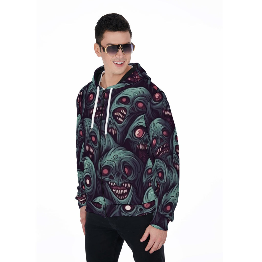 All-Over Print Zip Up Hoodie With Pocket