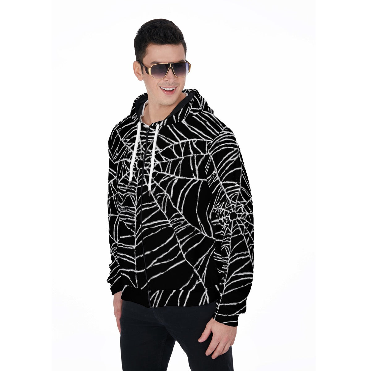 All-Over Print Zip Up Hoodie With Pocket