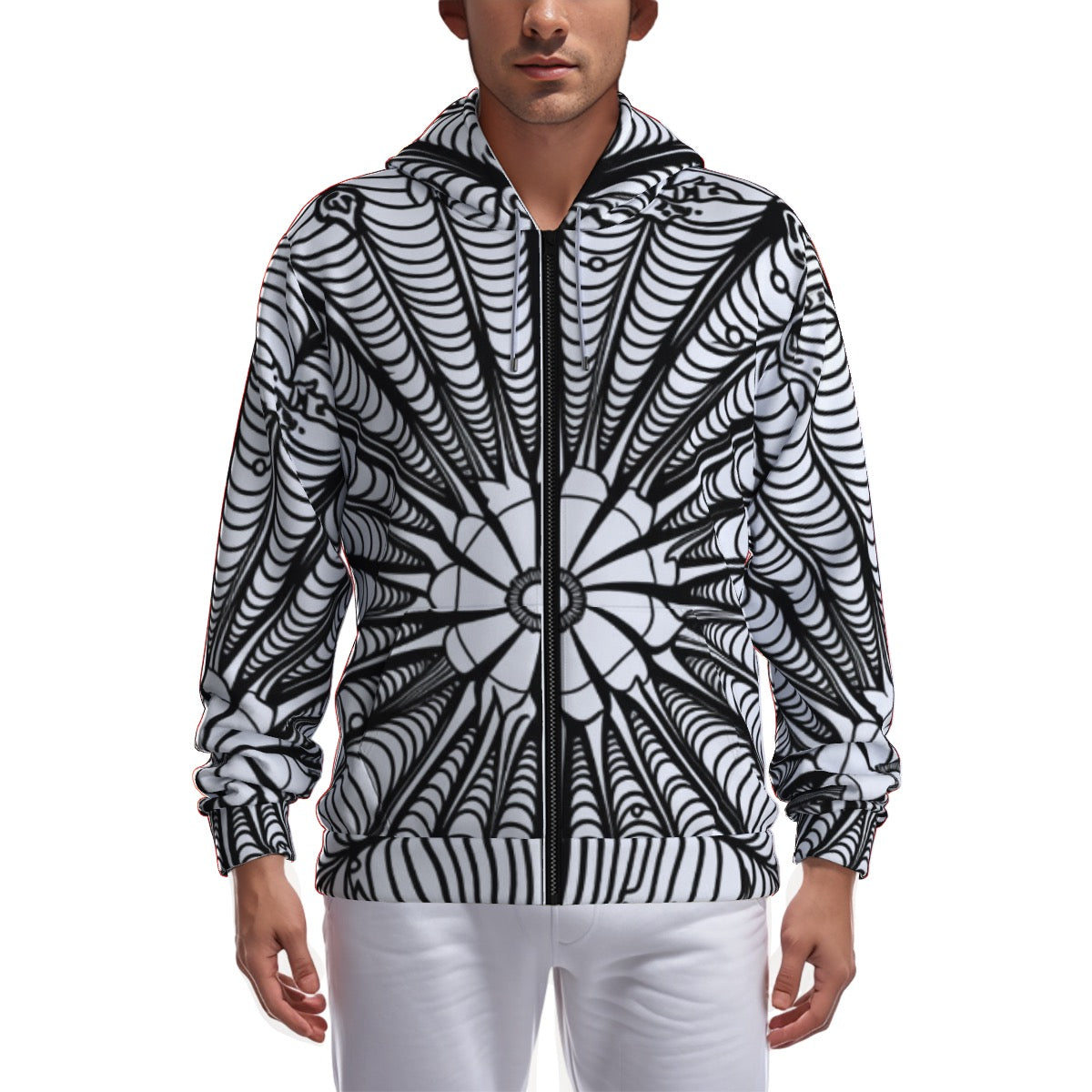 All-Over Print Zip Up Hoodie With Pocket