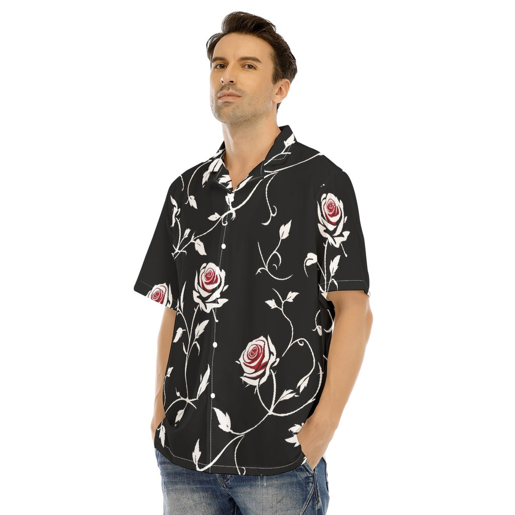 All-Over Print Men's Hawaiian Shirt With Button Closure
