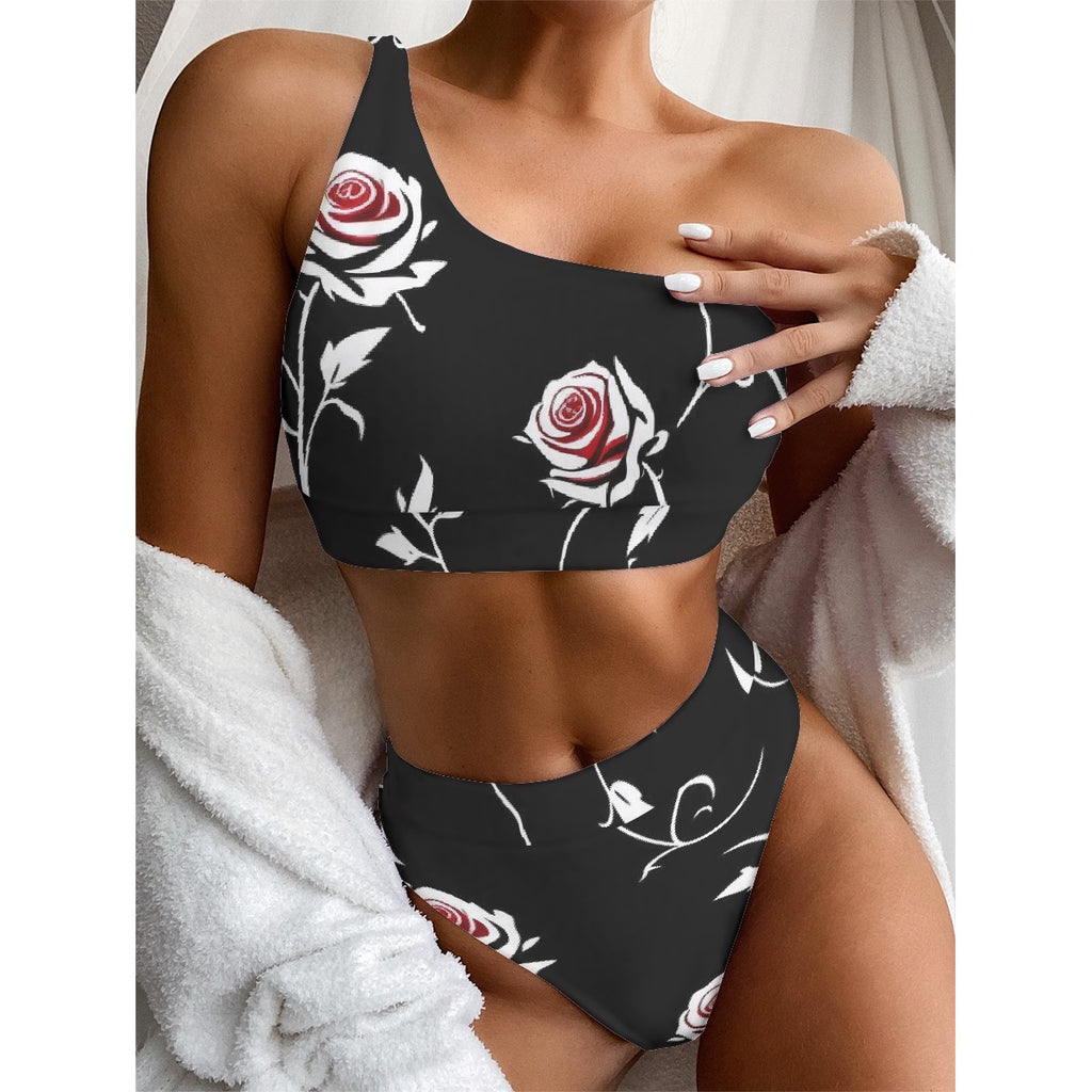 All-Over Print Women's Bikini With Single Shoulder