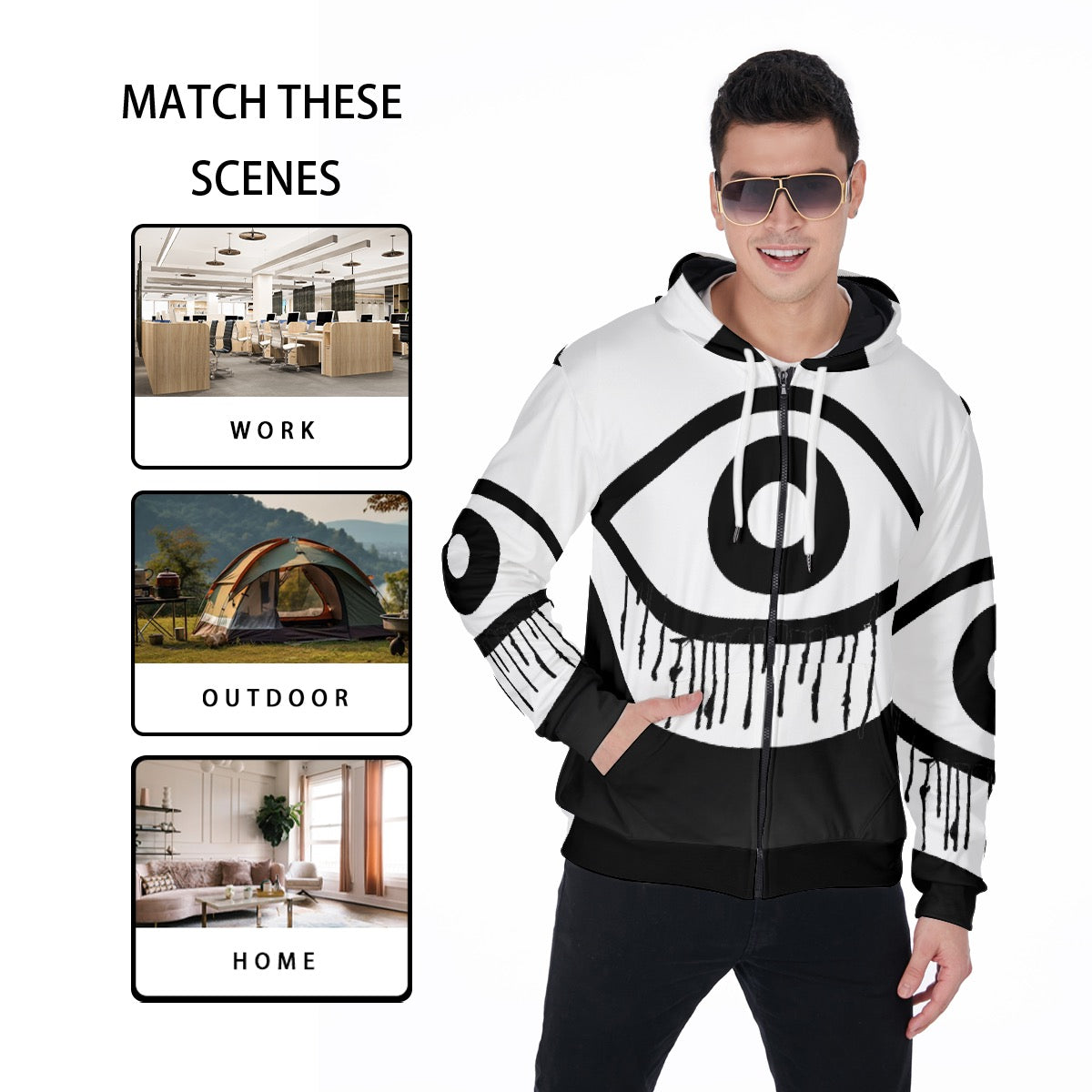 All-Over Print Zip Up Hoodie With Pocket