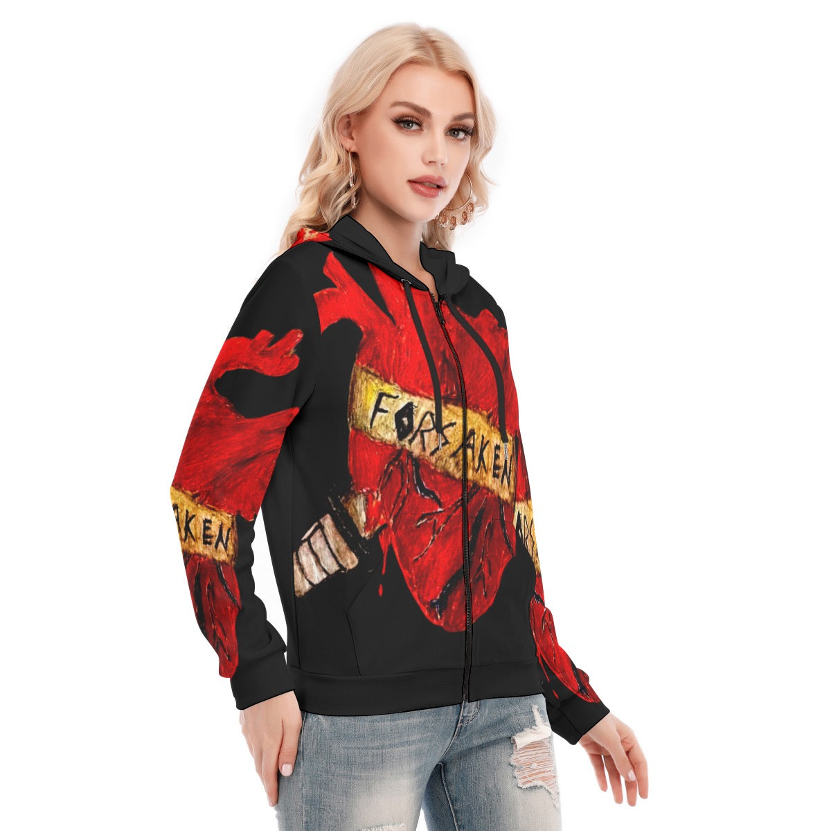 All-Over Print Women's Hoodie With Zipper