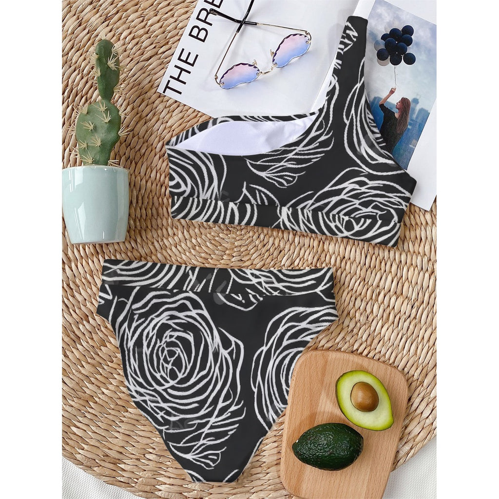 All-Over Print Women's Bikini With Single Shoulder