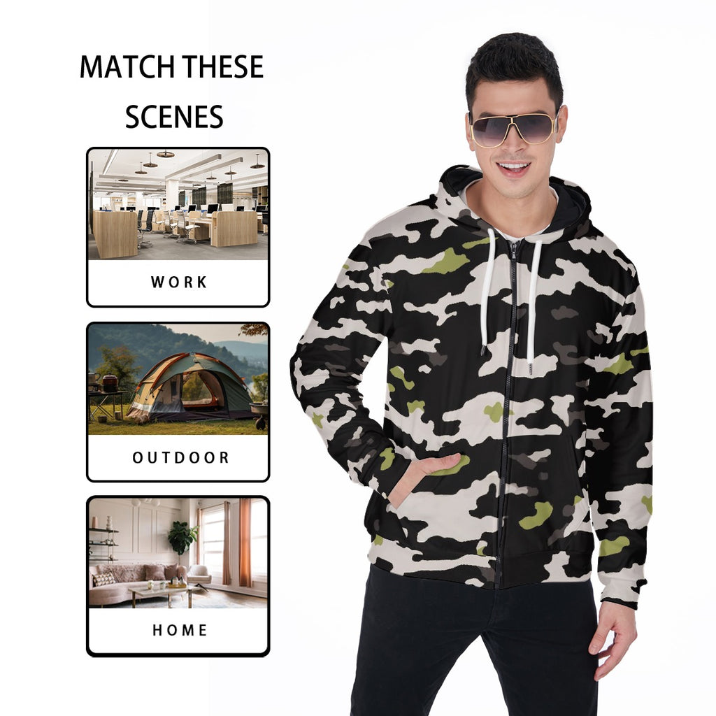 All-Over Print Zip Up Hoodie With Pocket