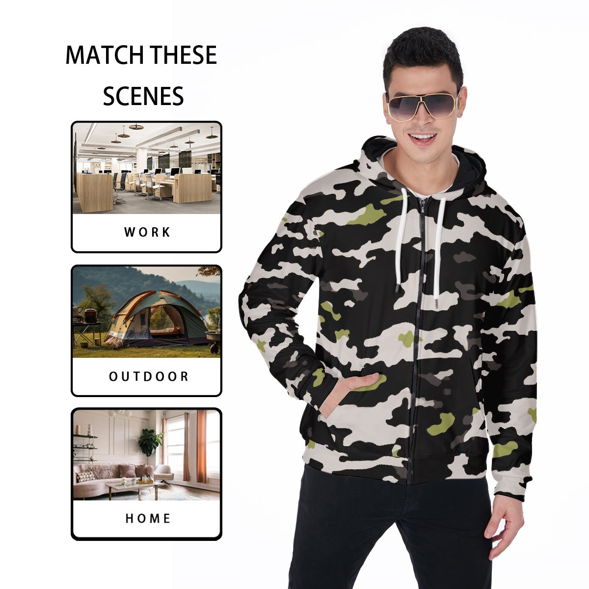 All-Over Print Zip Up Hoodie With Pocket