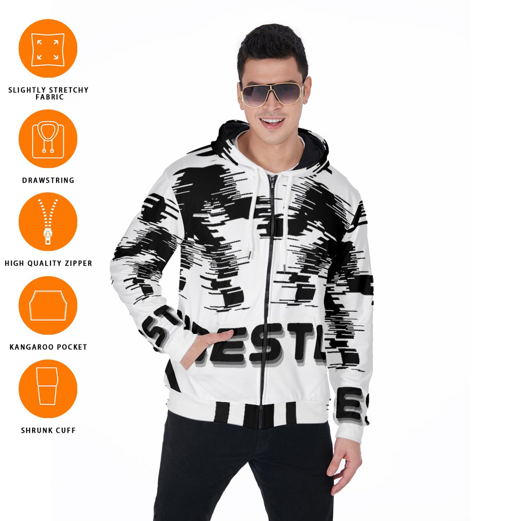 All-Over Print Zip Up Hoodie With Pocket