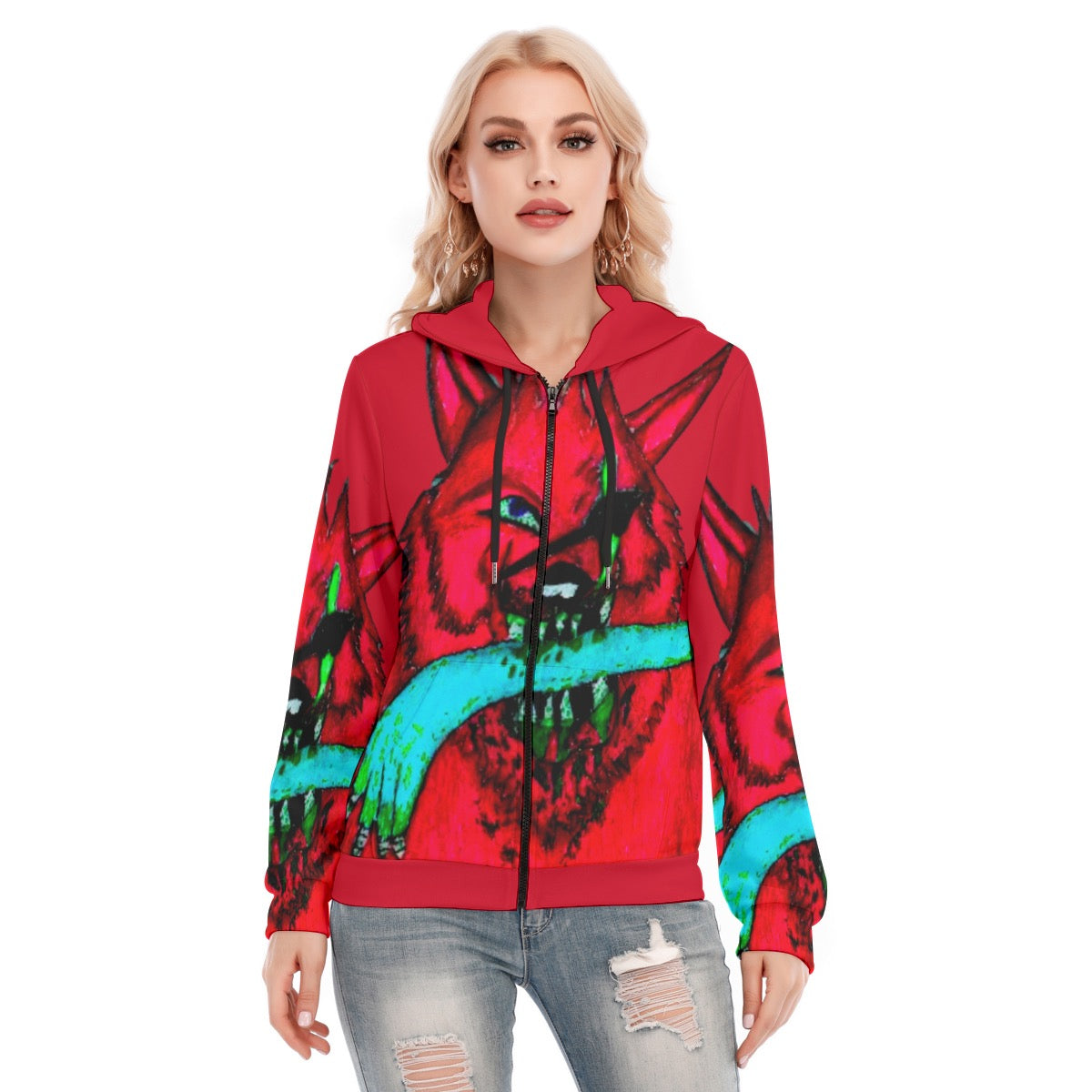 All-Over Print Women's Hoodie With Zipper